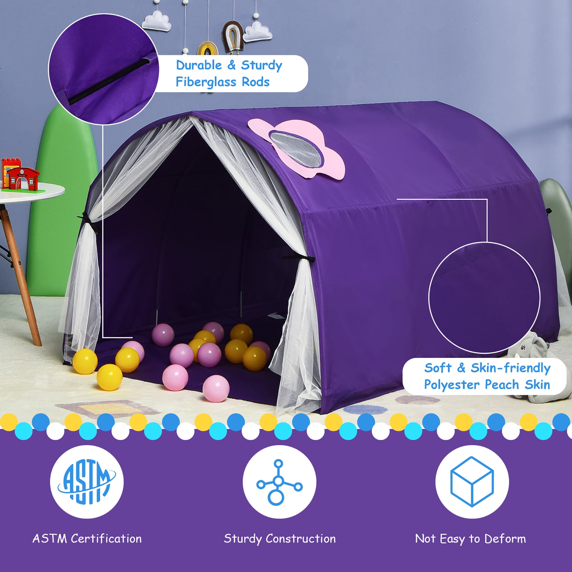 Tente De Jeu Pour Enfants 6 En 1 Avec Table, Chaise Et Rangement - Maison En Bois Pour Intérieur 2-6 Ans - 6