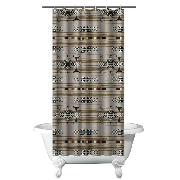 Small Stall Narrow Shower Curtain 36"W x 72"L – Tropical Bohemian Leaves, Mid-Century Abstract Boho Botanical Bathroom Decor, Vintage Floral Palm Leaf Pattern, Rustic Tribal Folk Style