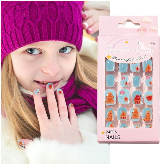 Christmas Nail Stickers for Kids 24pc Wearable Cute Holiday Nail Decals Easy Apply Party Nail Designs Festive Children Nail Stickers 24PCS
