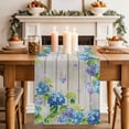 thumbnail image 2 of Table Runner 70 Inches Long for Kitchen Dining, Blue Hydrangea Dresser Scarf Farmhouse, Dining Table Decorations for Wedding/Parties, Rustic Wooden Butterfly Spring Floral 13 x 70 In, 2 of 8