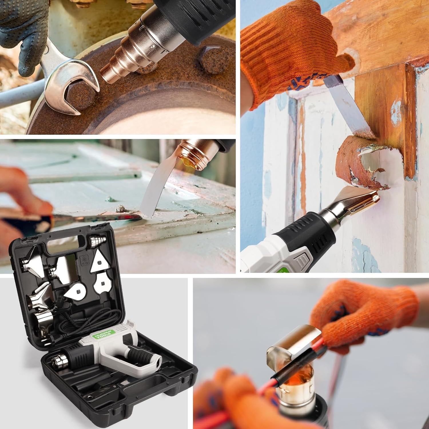HUEPAR TOOLS 1500W 120V Hot Air Gun with LCD Digital Display, 122℉-1112℉ (50℃-600℃), Suitable for Water Pipe Defrosting, PVC Plastic Pipe Softening, Paint Drying, 10 Accessories