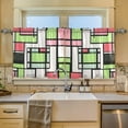 thumbnail image 2 of Yayeee Kitchen Curtains Tier Set of 2 Light Filtering 57"x36" Over Sink Window Panels, Green Abstract Geometric, 2 of 7