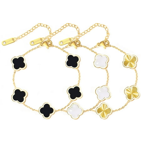 3PC Clover Bracelets Set 18k Gold Plated Lucky Clover Bracelet Women Adjustable Link Bracelets Cute Gold Jewelry