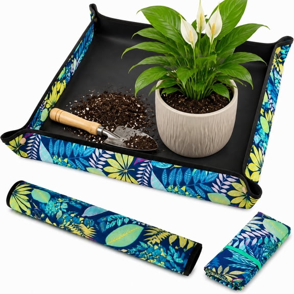 Deally Waterproof Foldable Potting Mat 29.5 x 29.5 Inches for Indoor Plant Transplanting and Succulent Repotting Tray with Mess Control