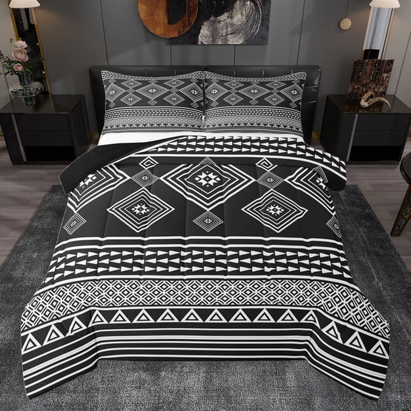 jejeloiu Rustic Western Aztec Bedding Comforter Set,Retro Bohemian Print Twin Comforter Sets,Gray Rhombus Triangle Bedding Set For Men Women,Microfiber Bedroom Decor Reversible,2 Pieces
