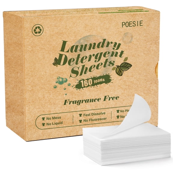 Poesie Laundry Detergent Sheets, Fragrance Free, Liquidless, 160 Count, 1 Pack