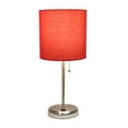 thumbnail image 2 of Creekwood Home Oslo 19.5" Contemporary Bedside USB Port Feature Standard Metal Table Desk Lamp in Brushed Steel with Red Drum Fabric Shade for Home Décor, Bedroom, End Table, Living Room, Dorm, Office, 2 of 6