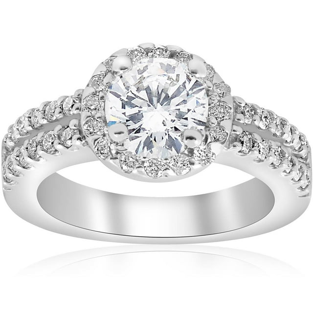Bague de Fiançailles Halo Diamant 1 1/2ct Or Blanc 14K Double Rangée