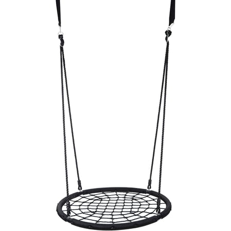 HomGarden Spider Web Swing Set 48" Waterproof Round Outdoor Nest Spinner Web Tree Swing 700 lbs Weight Capacity Durable Steel Frame w/Adjustable Nylon Ropes Kids, Teens Adults (Black)
