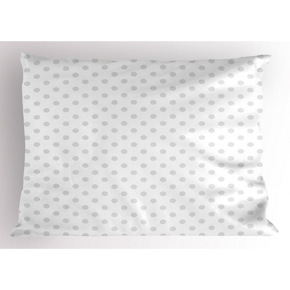 Grey Pillow Sham Small Polka Dots on White Backdrop Retro Style Spotted