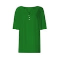 thumbnail image 4 of Women's Blouses Top Summer Short Sleeved T-shirts Solid Color Lace V-neck Button Shirts Casual Loose Pullover Hollow Breathable Tunic Tops 03#Green S, 4 of 4
