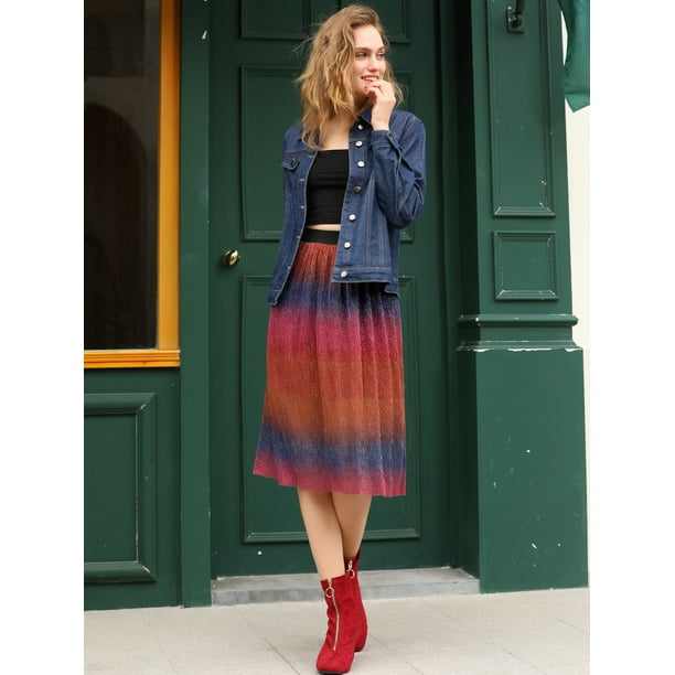 Knee length metallic pleated clearance skirt