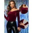 thumbnail image 2 of DARING DIVA Women's Cocktail Long Sleeve Off-Shoulder Velvet Tops 3XL Burgundy, 2 of 5