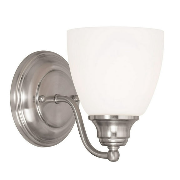 5.5 inch 1 Light Brushed Nickel Wall Sconce with White Glass Shade