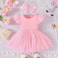 thumbnail image 2 of Mercatoo Baby Girls Solid Casual Dress Ruffle Mesh Fly Sleeve Tutu Dress Shiny Dress + Same Color Hairband Girls Summer Dress, 2 of 7