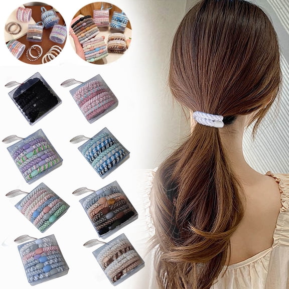 KOYPTL 8 Pcs Mixed Color Hair Ties for Women Girls Elastics Hair Bands Ponytail Holders No Damage No Crease Hair Elastics Perfect for Thick or Curly Hair Multifunction Use Bracelet Accessories