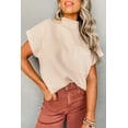 thumbnail image 3 of Women's Oatmeal Ribbed Knit Patch Pocket Short Sleeve Sweater - [ZhiHiMeRi] | (US 20-22)2XL,Oatmeal, 3 of 12
