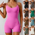 thumbnail image 5 of Aihuaihua Ribbed Bodysuits for Women Yoga Workout Spaghetti Strap Shapewear Ribbed Sleeveless Going Out Bodycon Shorts Jumpsuit Blue XL, 5 of 5