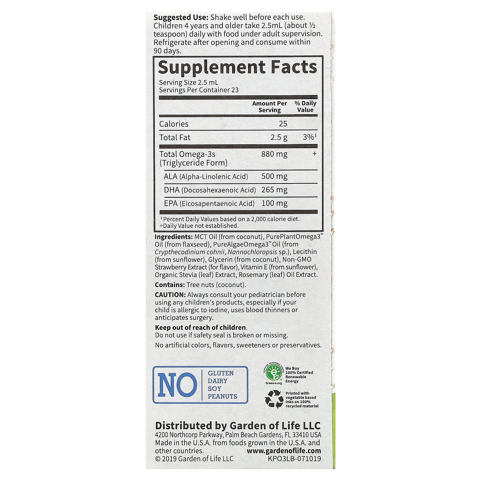 Garden of Life Kids Plant Omega-3 Liquid, Strawberry, 2 fl oz (57.5 ml)