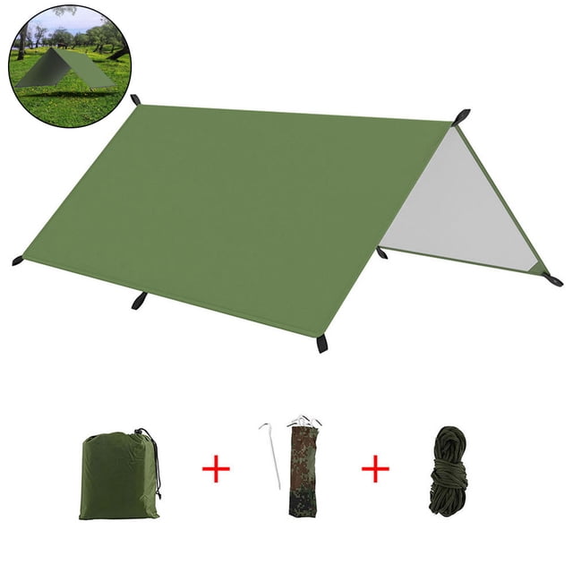 Muyoka Hamaca Lluvia Mosca Carpa Lona, 300 cm x 300 cm Refugio multifuncional ligero para acampar con clavos de piso Cuerda para sombrilla de nieve para acampar al aire libre Trav Muyoka Hogar