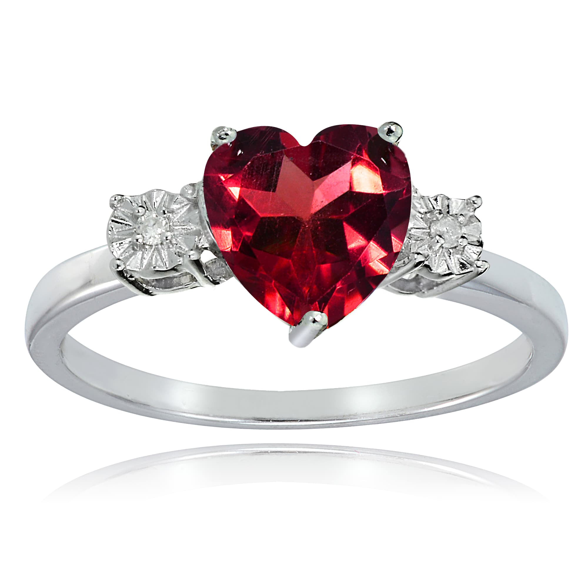 Ice Gems Sterling Silver Created Ruby and White Topaz Oval Three Stone Ring 