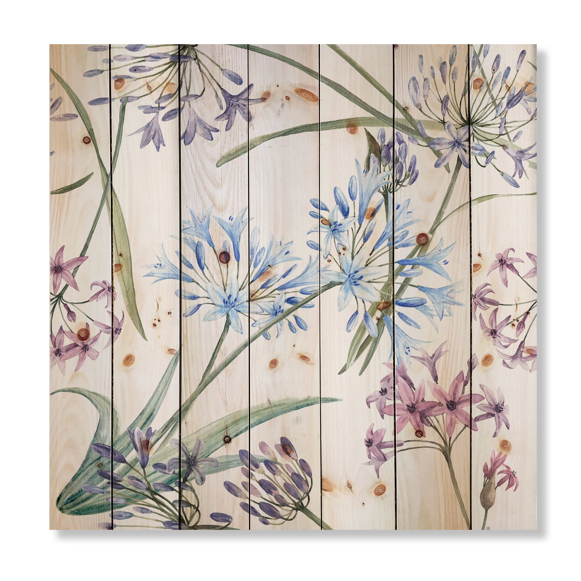 Designart 'Vibrant Summer Wildflowers On White II' Traditional Print on Natural Pine Wood