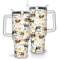 40oz Stainless Steel Tumbler with Handle - Cow Print Travel Mug with Lid & Straw, Insulated Water Bottle - Highland Cow Gifts for Women, Girls