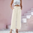 thumbnail image 3 of AWXNJUX Womens Linen Pants Women's High Waist Leaf Elastic Waist Is Simply Cotton Nine Point Pants Casual Pants Pants Womens Pants Women's Casual Pants Beach Pants for Women (White,L), 3 of 5
