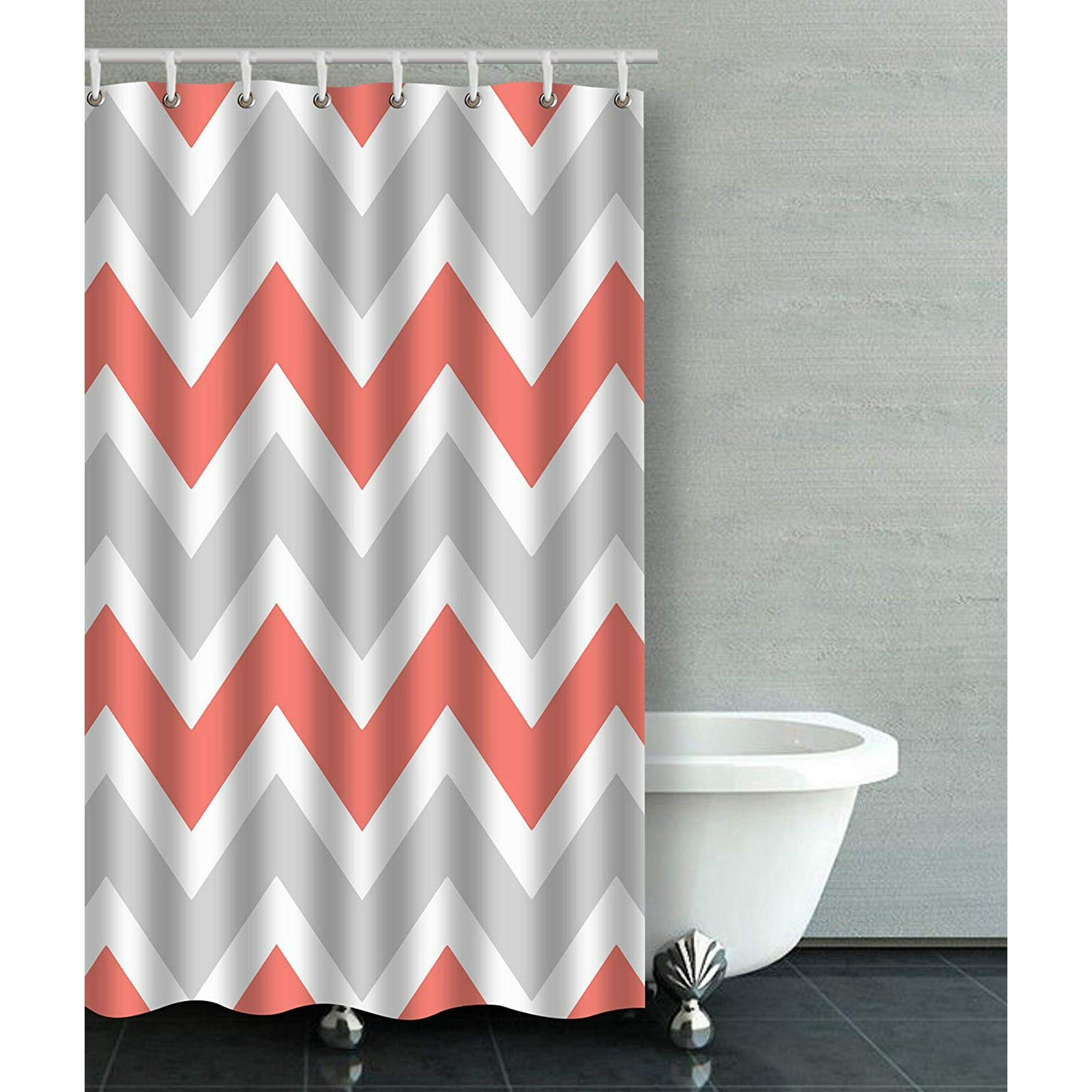 Artjia Peach Coral Gray White Chevron Zigzag Pattern Bathroom Shower Curtain 48x72 Inches Walmart Canada
