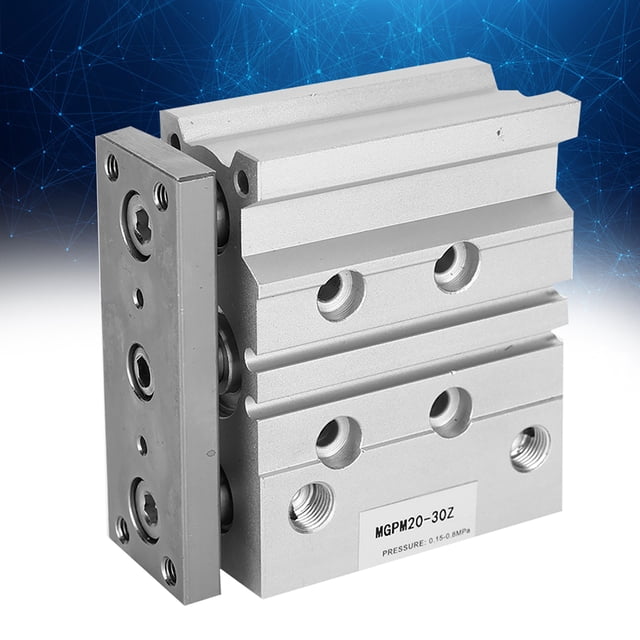 Cilindro de doble efecto, MGPM20X30 Cilindro de aire doble de 3 vástagos Cilindro neumático de aleación de aluminio Integración perfecta