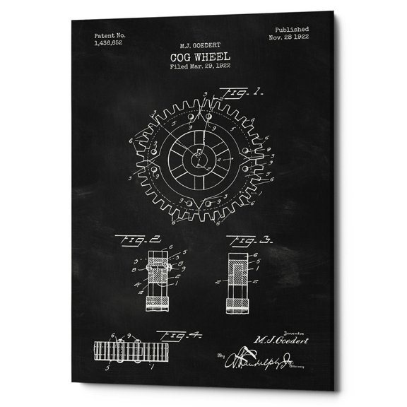 Epic Graffiti  "Cog Wheel Blueprint Patent Chalkboard" Giclee Canvas Wall Art, 12" x 18" 18" x 26"