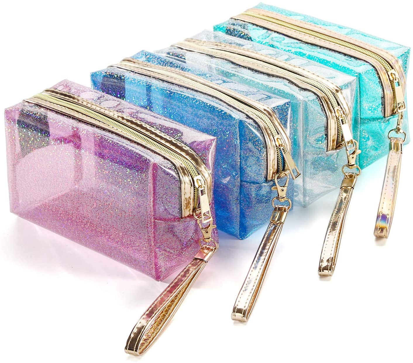 4Pcs Waterproof Cosmetic Bags PVC Transparent Zippered Toiletry Bag with Handle Strap Portable Clear Makeup Bag Pouch Bathroom, Vacation and Organizing - Walmart.com