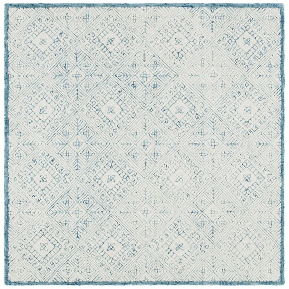SAFAVIEH Glamour Drummond Geometric Wool Area Rug, Blue/Ivory, 6' x 6' Square