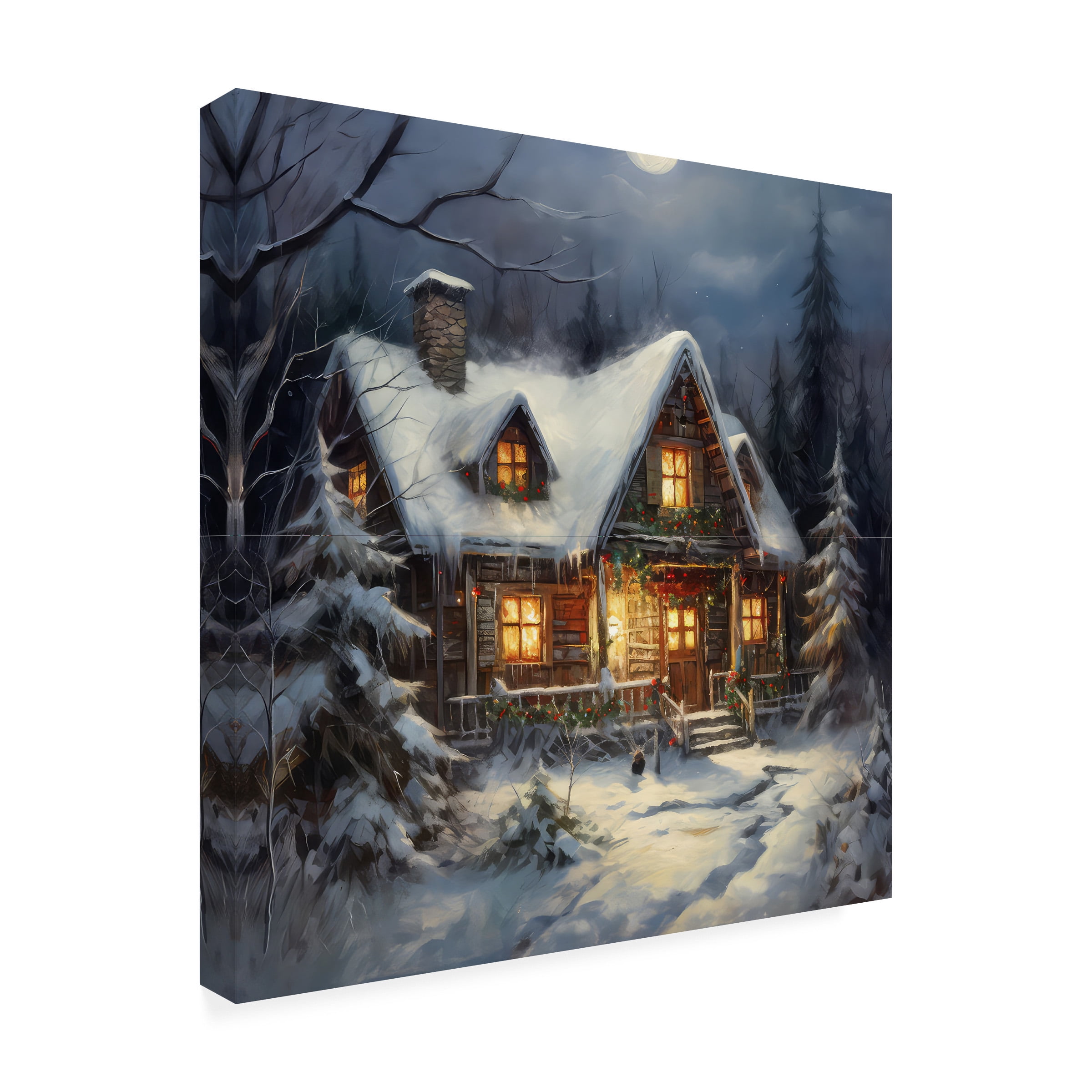 Canvas Wall Art - The Golden Valley 'Christmas Cabin' Wall Art for Living Room, Bedroom, or Office Décor by Trademark Fine Art - 35 x 35 Inches