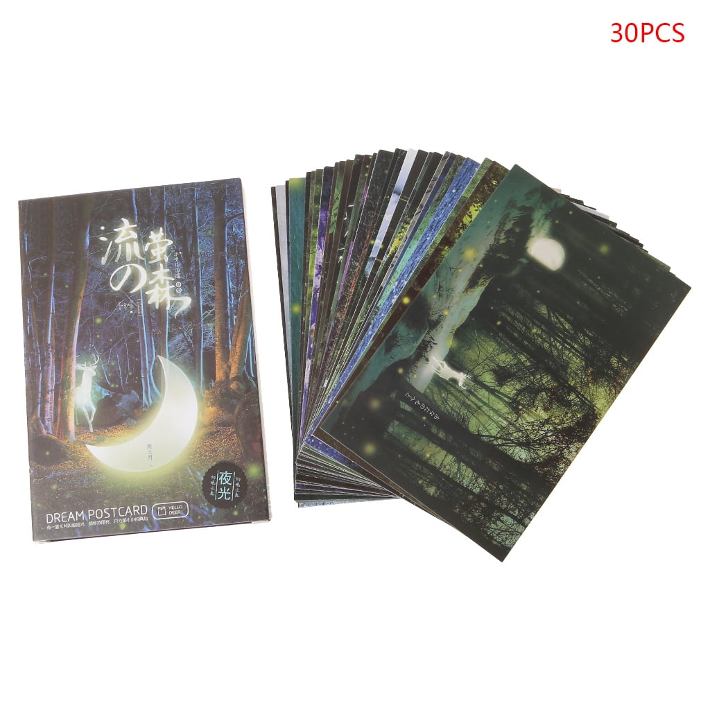✪ 30pcs Vintage Luminous Postcard Glow In The Dark Forest Streamer Animal Greeting Post Card Novelty Xmas Greeting Cards Gift