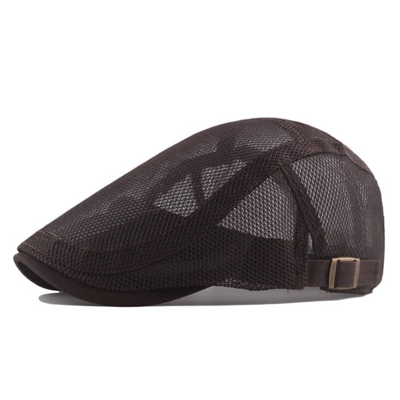 Men Summer Breathable Mesh Flat Hat Adjustable Duckbill Hollow Newsboy Sun Cap