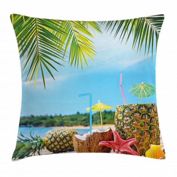Tropical Throw Pillow Cushion Cover, Fresh Summer Fruits Coconut and