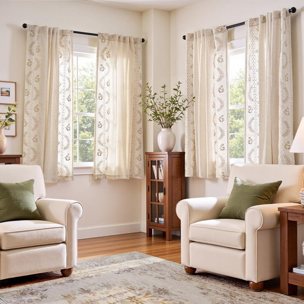Cortinas Jinchan Belrose, mezcla de lino, color beige, 160 x 160 cm, 4 paneles