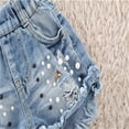 thumbnail image 4 of 1-12 Years Girls' Denim Shorts Retro Nostalgic Hole Pearl Children's Jeans Shorts, 4 of 7