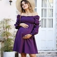thumbnail image 2 of Maternity Square Collar Lotus Root Long Sleeve Maternity Solid Midi Dress, 2 of 5