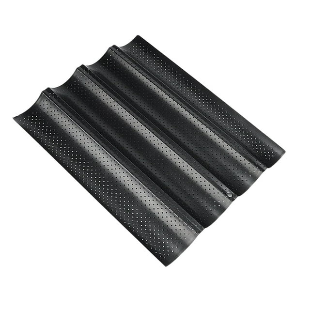 Molde para pan francés antiadherente de acero al carbono para hornear pan. Negro 4 canales