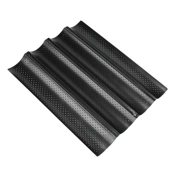 Molde para pan francés antiadherente de acero al carbono para hornear pan. Negro 4 canales