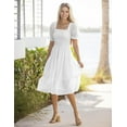 thumbnail image 2 of Women's 2024 Summer Square Neck Puff Sleeve Boho Midi Dress Swiss Dot Ruffle Flowy Tie Back Dress, 2 of 6