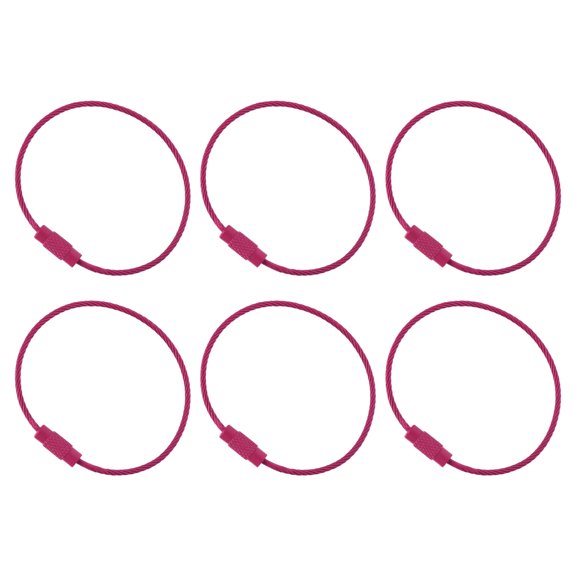 Uxcell 5.9" Length Wire Keychain Cable, 6 Pack Stainless Steel 1.5mm Key Ring Loop for Outdoor Hiking Sport, Rose Red