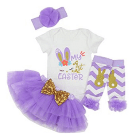 

Nokiwiqis Baby Easter Short-Sleeves Romper + Tutu Skirt + Leg Warmer + Headband