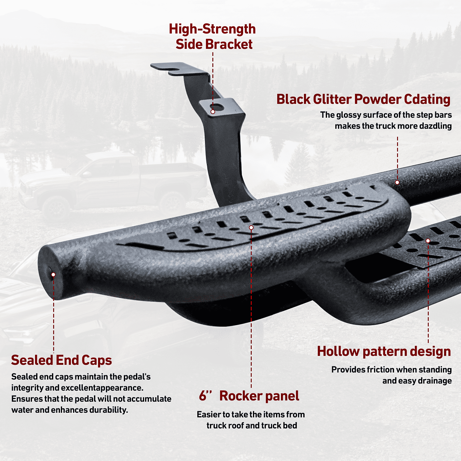 Vijay Running Boards Compatible with 2022-2023-2024-2025-2026 Toyota Tundra Crewmax Cab 4-Door A Pair Bolt-on Side Steps Rails Steel Nerf Bars