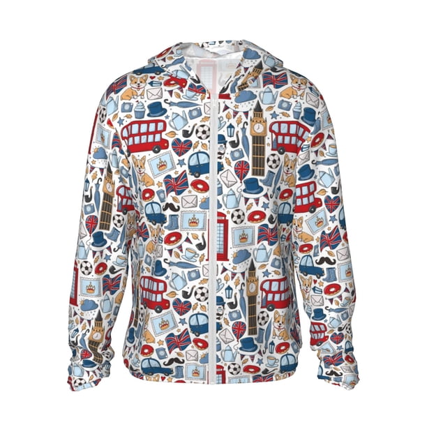 Balery London Symbols1 Sudadera ligera de manga larga con capucha y protección solar UPF 50+ para hombre y mujer, ideal para pesca y running-XX-Large