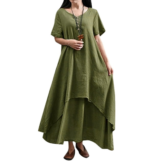 Nueva moda mujer vestido flojo ocasional del color sólido de manga corta boho summer maxi vesti CACAGOO Vestido