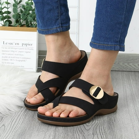 

ZHELIYO Women s sandals Women Sandals Fashion Summer New Pattern Simple Solid Color Open Toe Wedge Roman Sandals Casual Comfortable Light Slippers Black 7