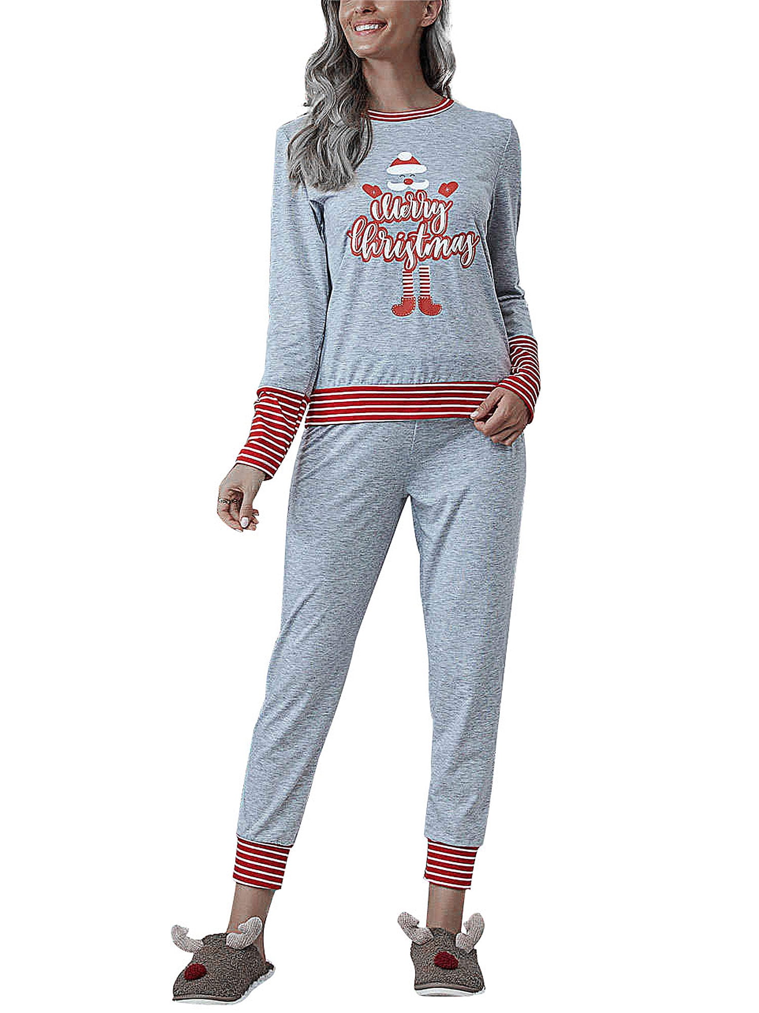 Avamo Plus Size Christmas Pajamas Set Womens Long Sleeve Printed ...